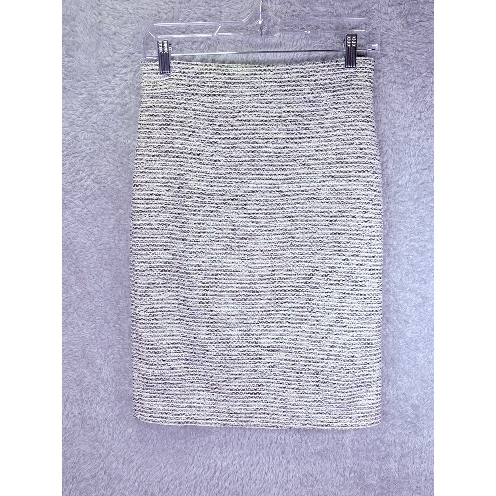 Banana Republic Womens 0 Pencil Skirt Ivory Black Boucle Tweed Textured Lined